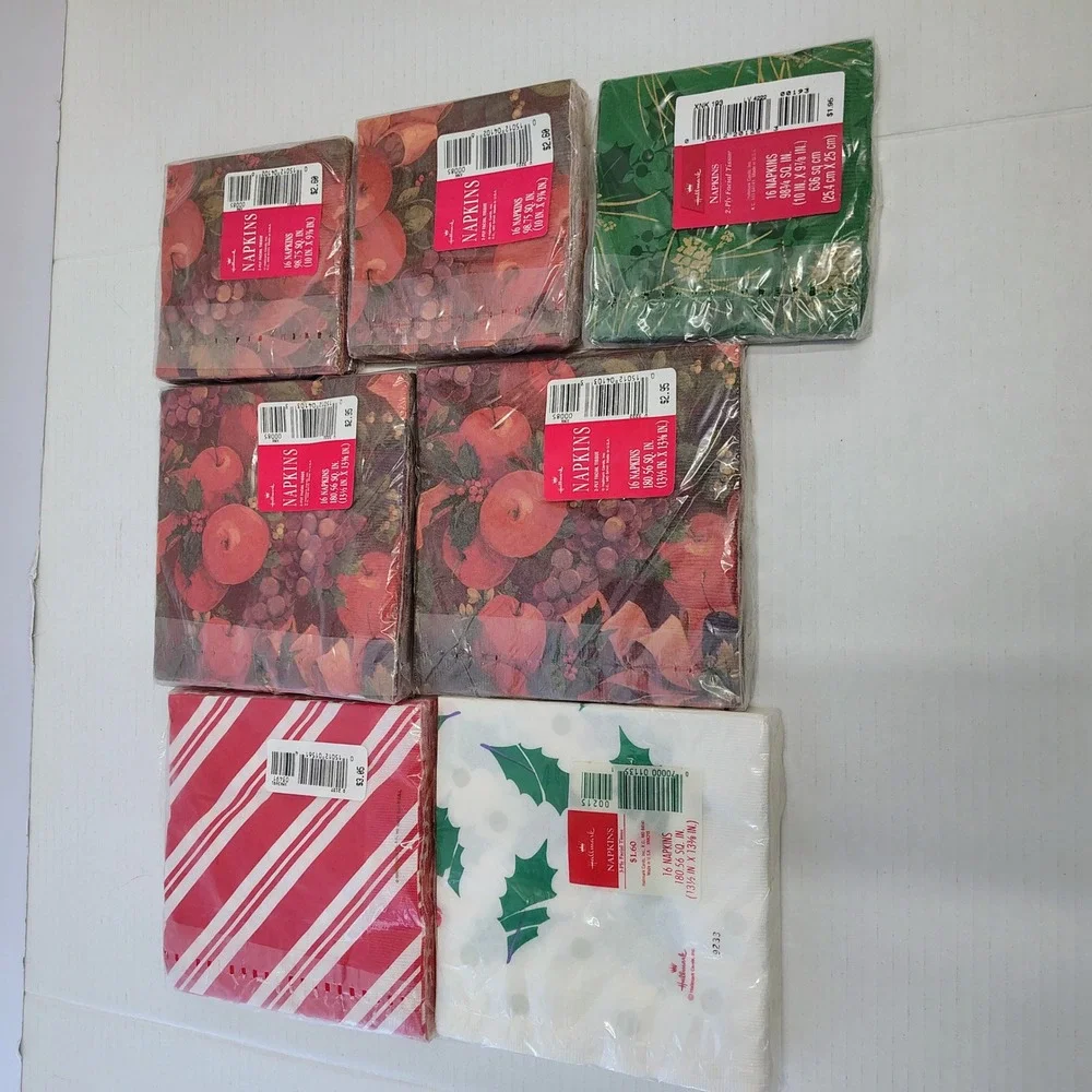 Hallmark Vintage Paper Napkins Lot 7 Packs Christmas Thanksgiving Fruit‎ Holly